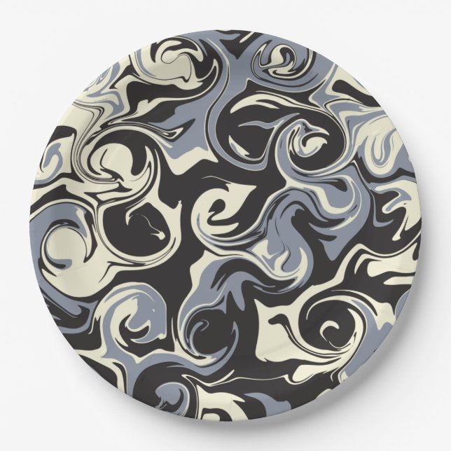 Spill - Black, Gray and Cream Paper Plates (Front)