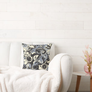 Spill - Black, Gray and Cream Throw Pillow