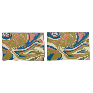 Spill - Blue, Olive Green, Pink and Cream Pillow Case