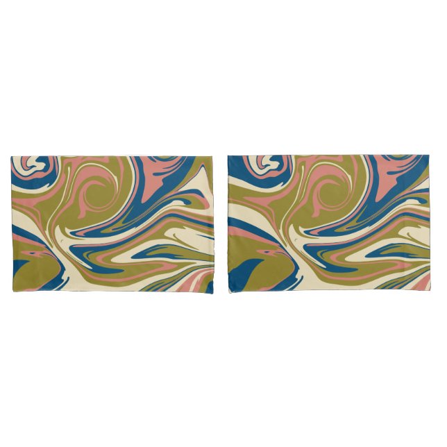 Spill - Blue, Olive Green, Pink and Cream Pillow Case (Front-Set)