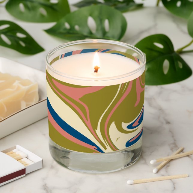 Spill - Blue, Olive Green, Pink and Cream Scented Candle (Lit)