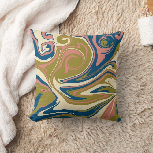 Spill _ Blue Olive Green Pink and Cream Throw Pillow