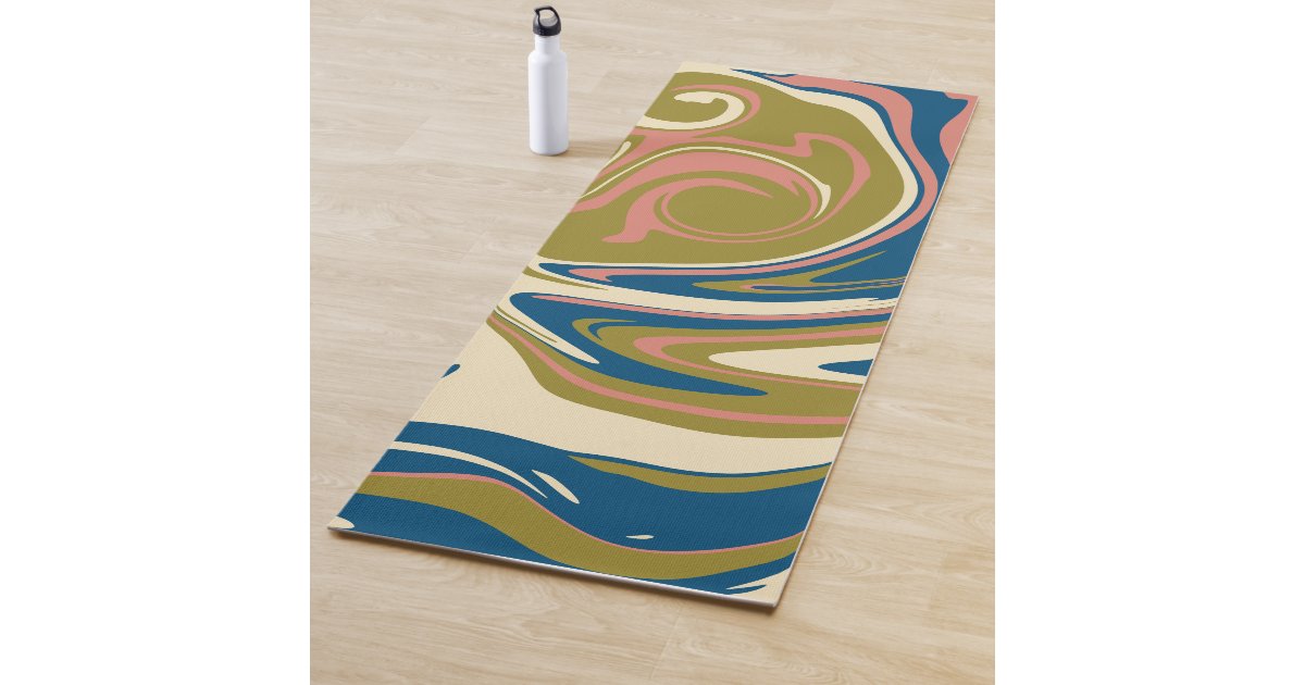 Spill - Blue, Olive Green, Pink and Cream Yoga Mat | Zazzle