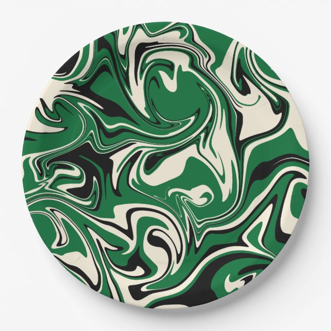 Spill - Green, Cream and Black Paper Plates (Front)
