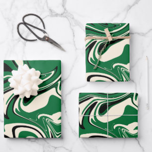 Spill - Green, Cream and Black Wrapping Paper Sheets