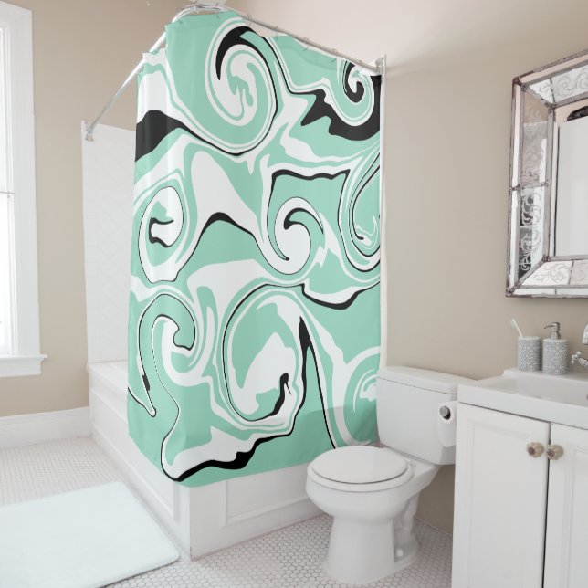 Spill - Green (Mint) Shower Curtain (In Situ)