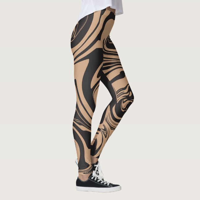 Spill in Tan and Black retro, marble swirl Leggings (Right)