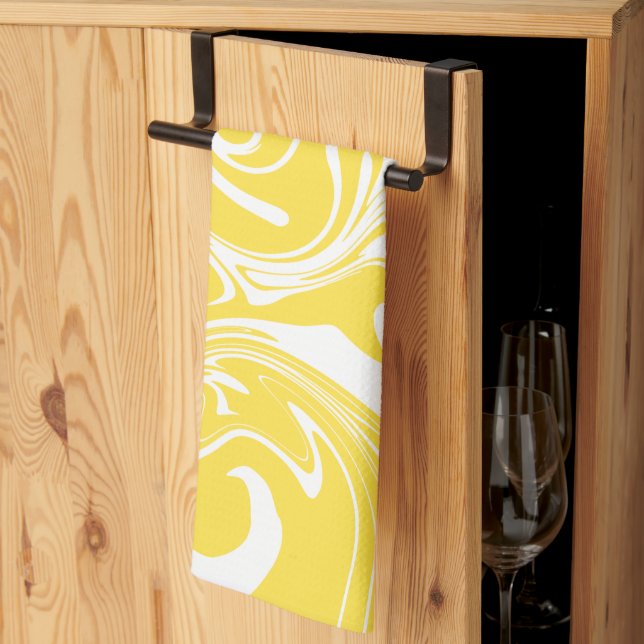 Spill - Lemon Yellow and White Kitchen Towel (Thirds Fold)