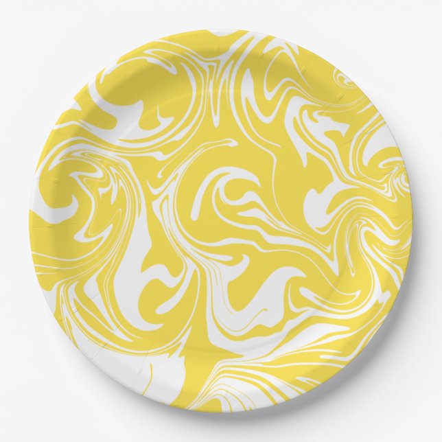 Spill - Lemon Yellow and White Paper Plates (Front)