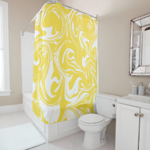 Spill - Lemon Yellow and White Shower Curtain