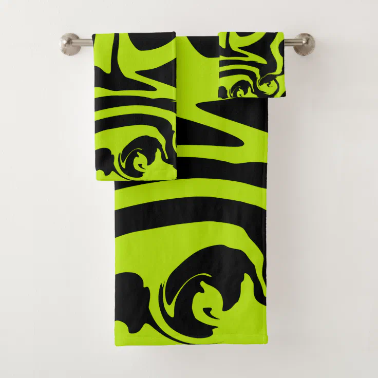 Spill Lime Green and Black Bath Towel Set Zazzle