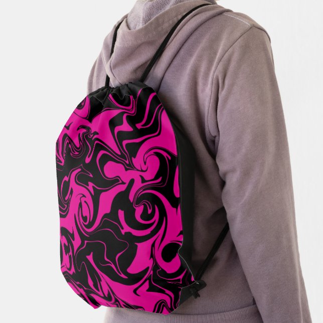 Spill - Magenta and Black Drawstring Bag (Insitu)