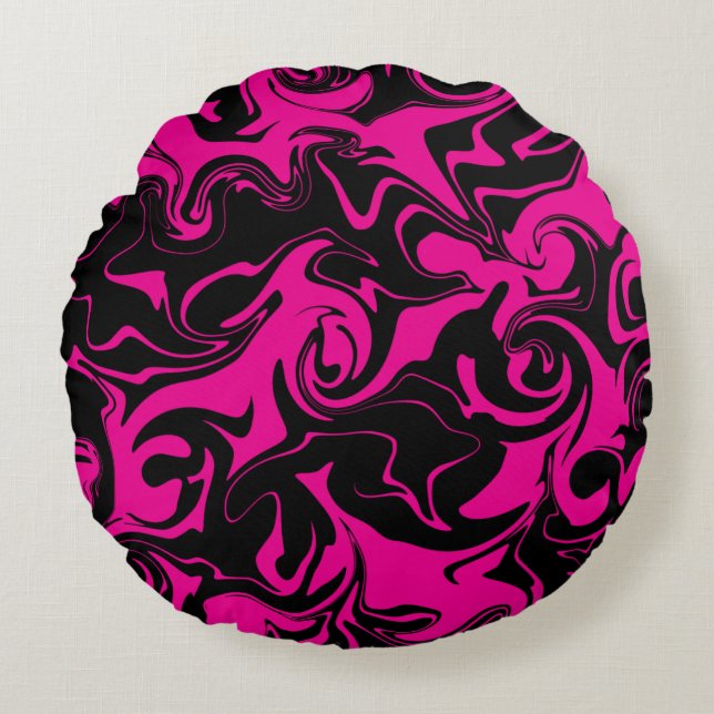 Spill - Magenta and Black Round Pillow (Front)