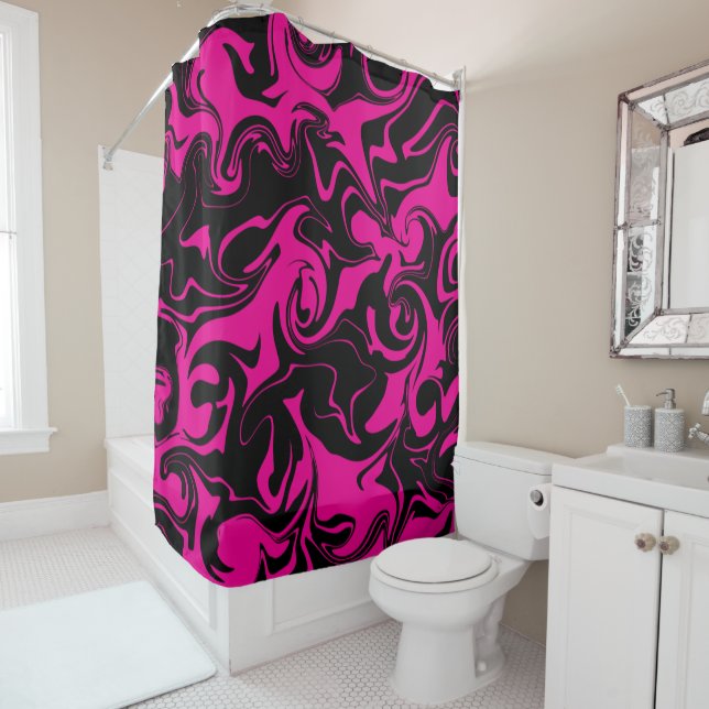 Spill - Magenta and Black Shower Curtain (In Situ)