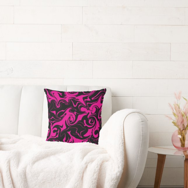 Spill - Magenta and Black Throw Pillow (Couch)
