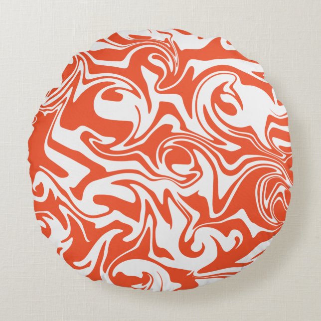 Spill - Orange and White Round Pillow (Front)