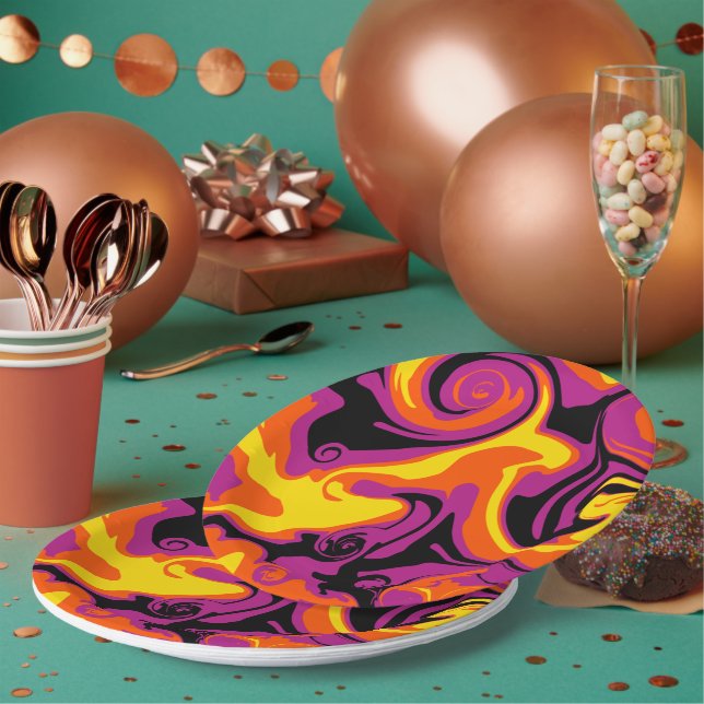 Spill - Orange, Black, Pink and Yellow Paper Plates (Multi)