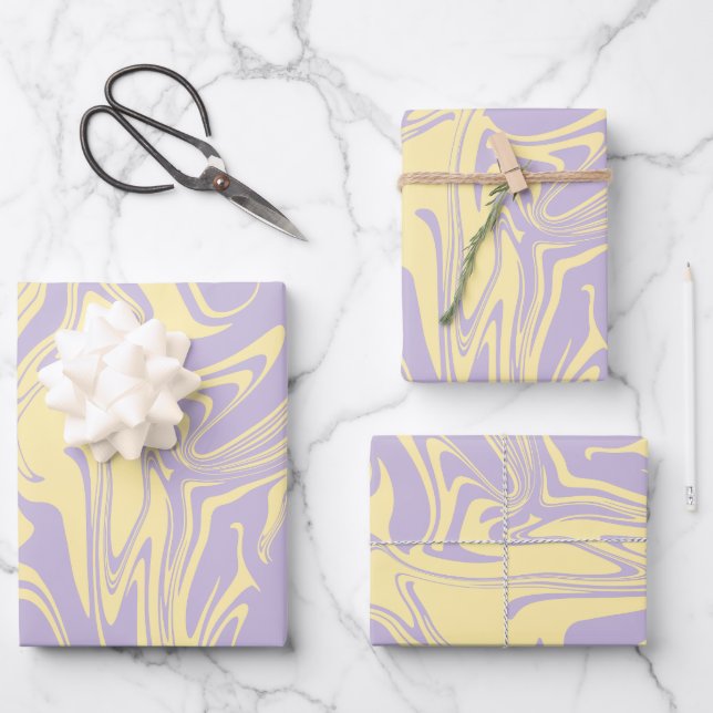 Spill - Pastel Yellow and Purple Wrapping Paper Sheets (Front)