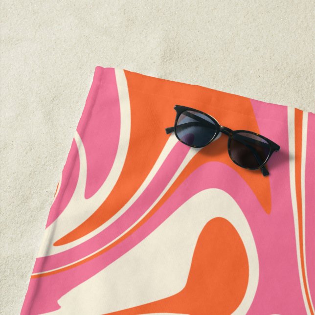 Spill - Pink, Orange and Cream Beach Towel (In Situ)