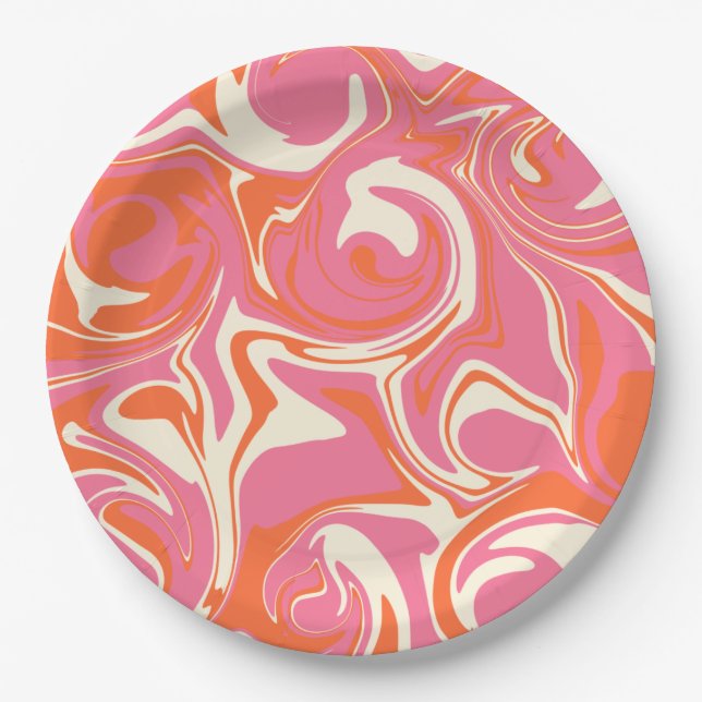Spill - Pink, Orange and Cream Paper Plates (Front)
