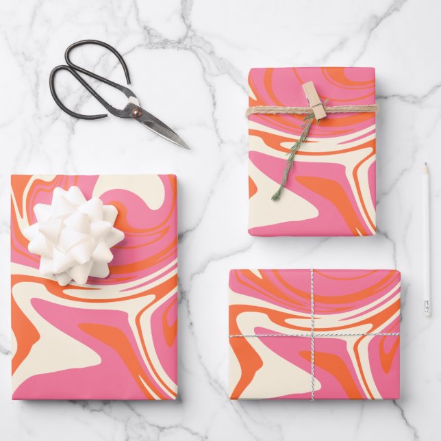 Spill - Pink, Orange and Cream Wrapping Paper Sheets (Front)