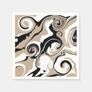 Spill - Taupe, Black and White Napkins
