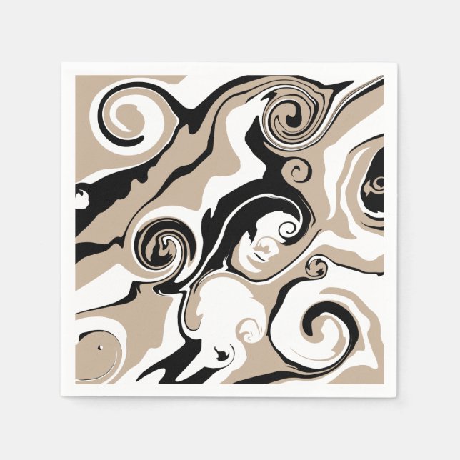 Spill - Taupe, Black and White Napkins (Front)