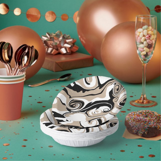 Spill - Taupe, Black and White Paper Bowls (Multi)