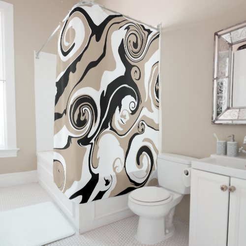 Spill _ Taupe Black and White Shower Curtain