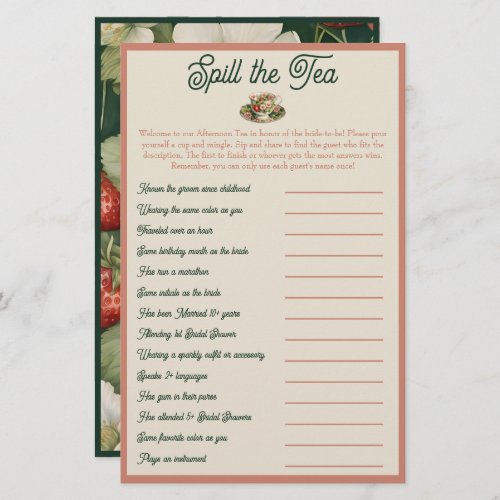 Spill the Tea Bridal Shower Mix and Mingle Game