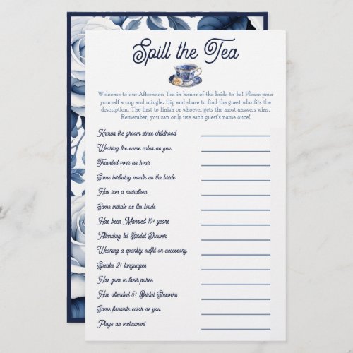 Spill the Tea Bridal Shower Mix and Mingle Game
