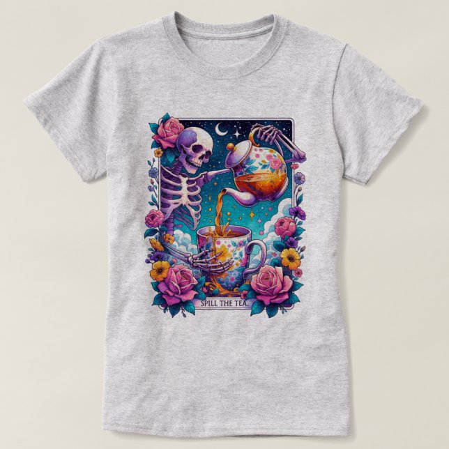 Spill The Tea Skeleton Tarot Card T-Shirt (Design Front)