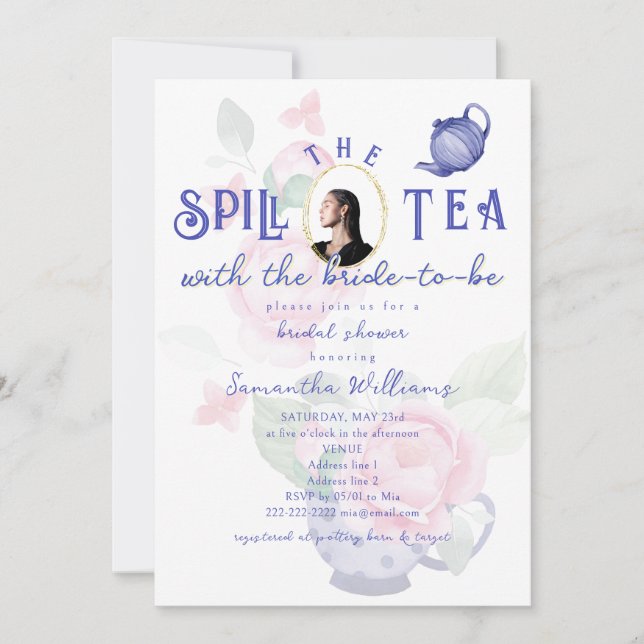 Spill the Tea with the Bride-to-be Bridal Shower Invitation (Front)