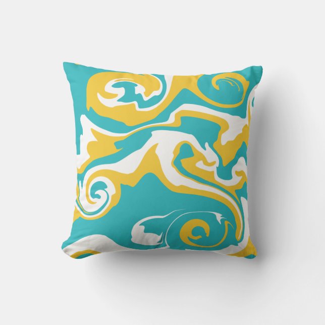 Spill - Turquoise and Yellow Throw Pillow (Front)