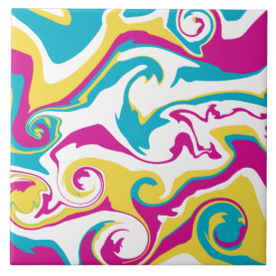 Spill - Turquoise, Yellow, Pink and White Ceramic Tile