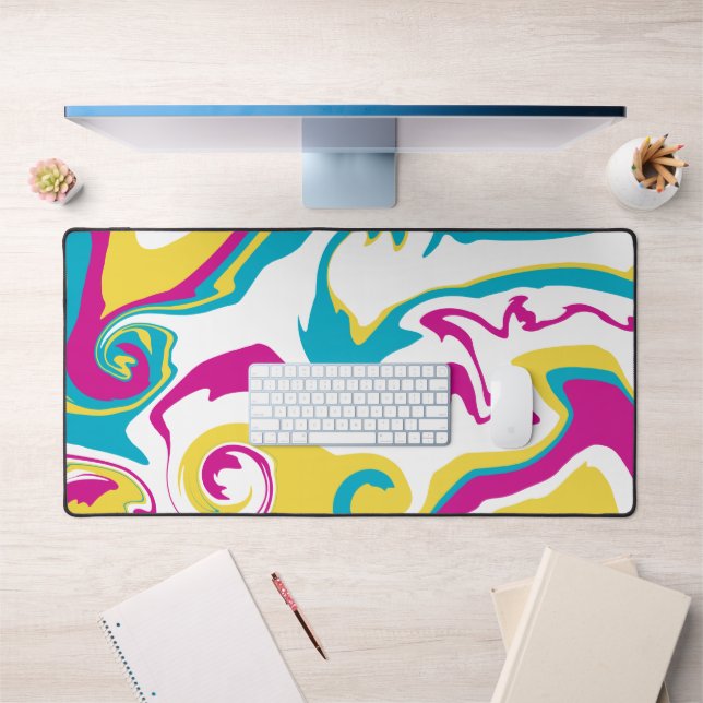 Spill - Turquoise, Yellow, Pink and White Desk Mat (Office 1)