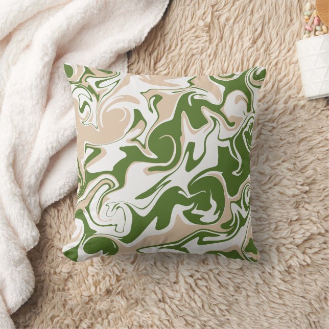 Spill - White, Sand and Palm Green Throw Pillow (Blanket)