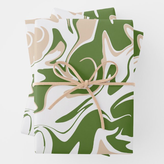 Spill - White, Sand and Palm Green Wrapping Paper Sheets (In situ)