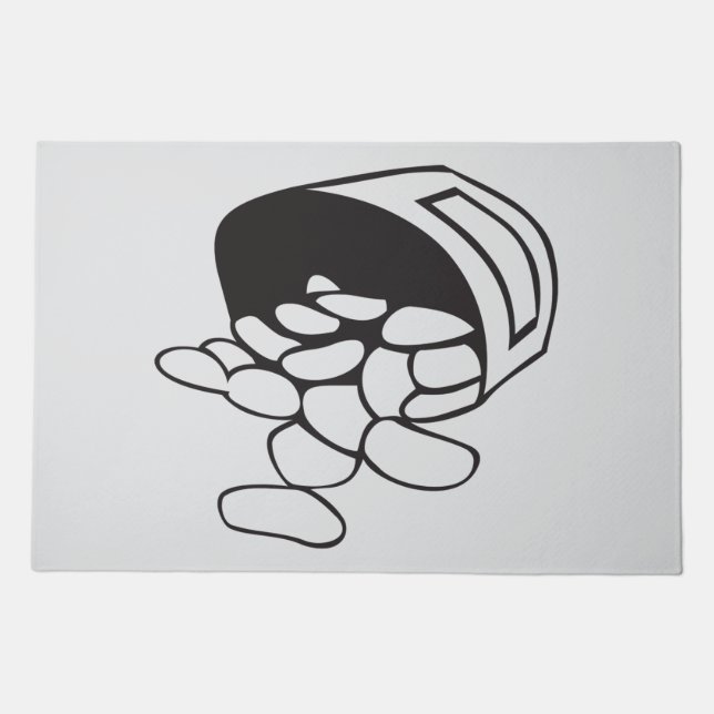 Spilled Beans Black and White Outline Doormat (Front)