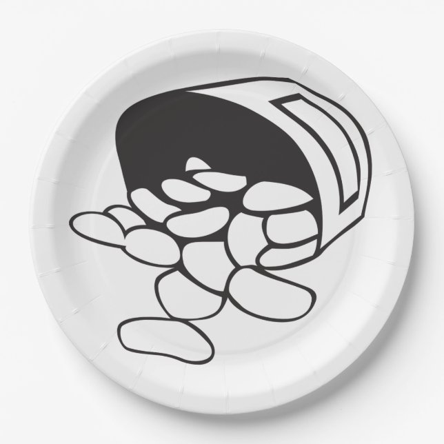 Spilled Beans Black and White Outline Paper Plates (Front)