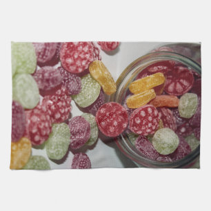 Spilled hard fruit candy from jar - Kitchen Towel