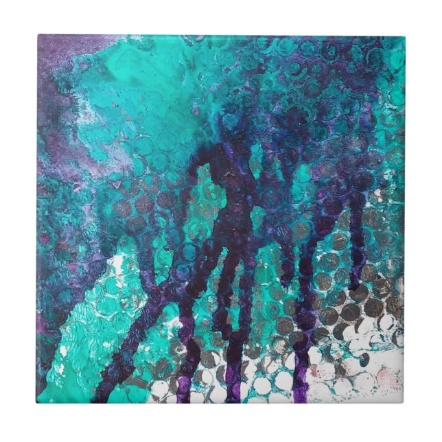 Spilled Ink Blues Ceramic Tile (Front)