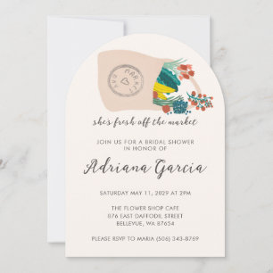 Spilled Tote FRESH OFF MARKET Arch Bridal Shower Invitation