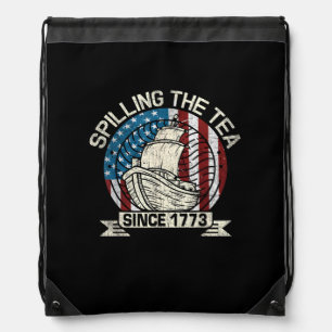 Spilling The Tea Since 1773 Patriotic Tea Party Ju Drawstring Bag