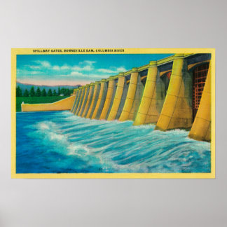 Spillway Gates on Bonneville Dam Poster