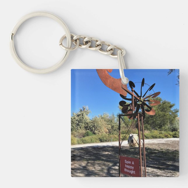 Spin a Happy Thought, Funny Sign Keychain (Front)