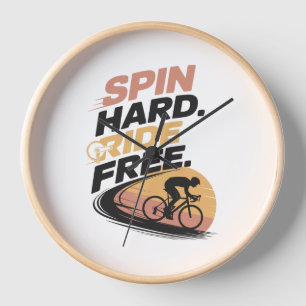 Spin Hard Ride Free Bicycling T-shirt Clock