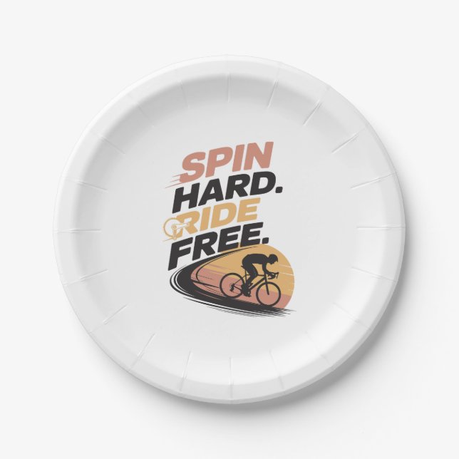 Spin Hard Ride Free Bicycling T-shirt Paper Plates (Front)