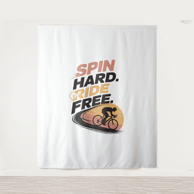 Spin Hard Ride Free Bicycling T-shirt Tapestry (Front)