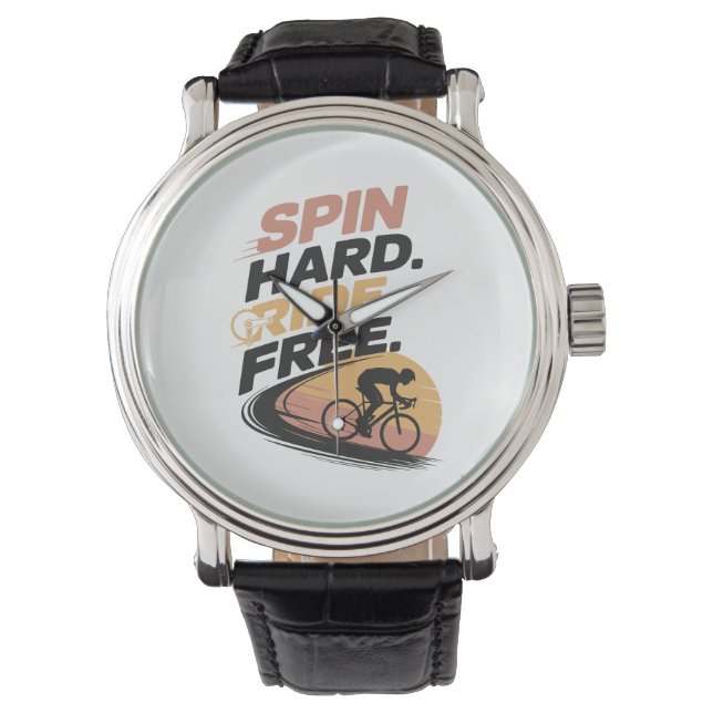 Spin Hard Ride Free Bicycling T-shirt Watch (Front)